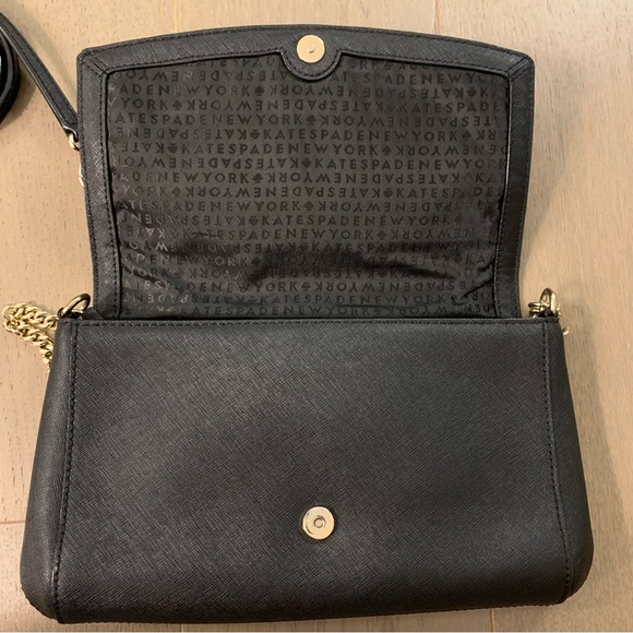 Kate Spade Black Leather Purse with Gold Chain & Black Leather Crossbody Strap - Picture 9 of 16